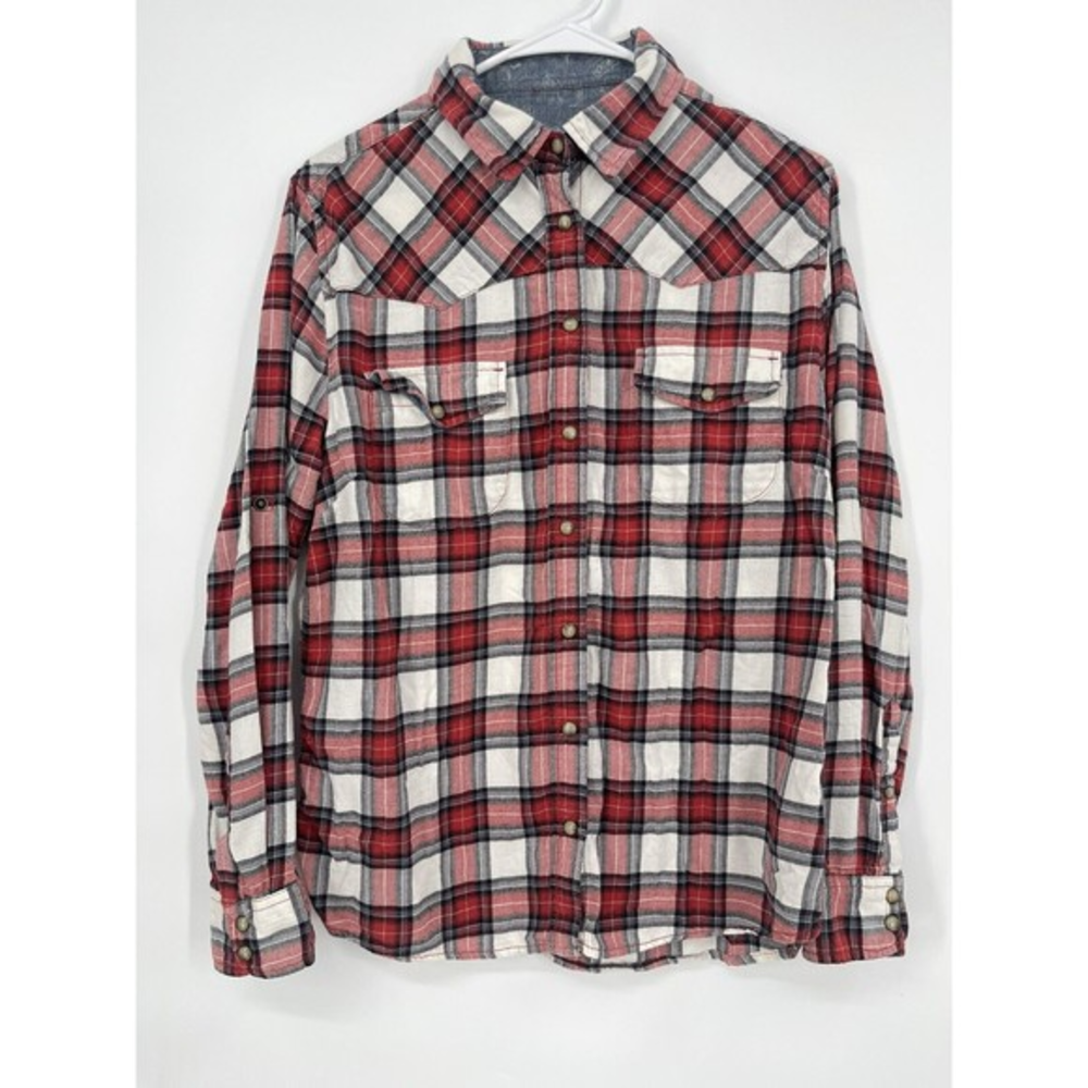 Jachs Girlfriend Plaid Long Sleeve Western Shirt‎ Red White Blue Mens Medium
